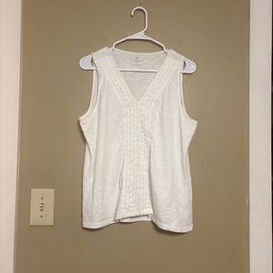 Talbots Women’s White 100% Cotton V Neck White Sleeveless Tank Petite Large